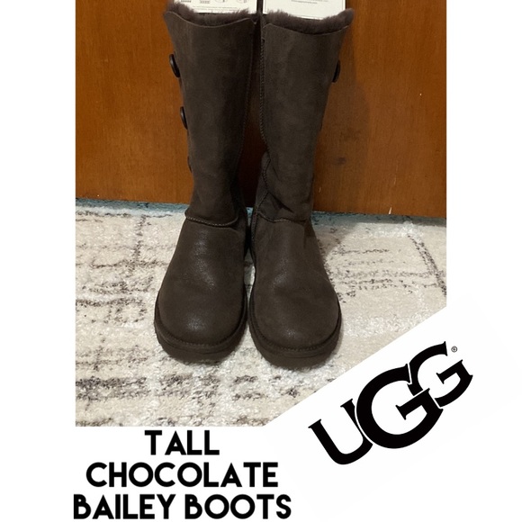 UGG Shoes - UGG Tall Chocolate Boots with Bailey Button
